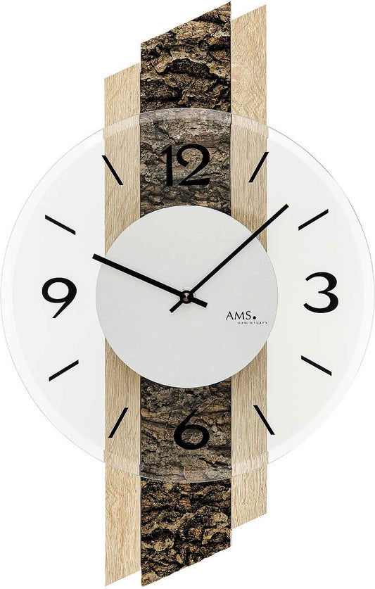 AMS Wall Clock 44x27x6 cm Wood • Silent Quartz Movement • Modern Design