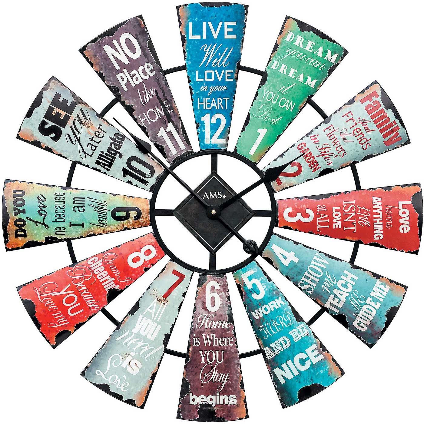 AMS Wall Clock 70x70x5 cm Metal • Silent Quartz Movement • Colorful Design