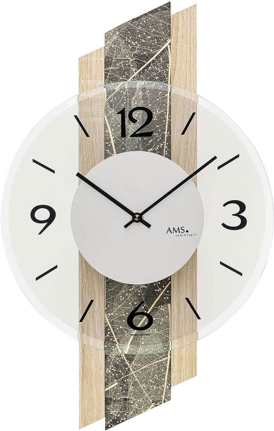 AMS Wall Clock 44x27x6 cm Wood, Glass • Modern Design • Precise Quartz Movement