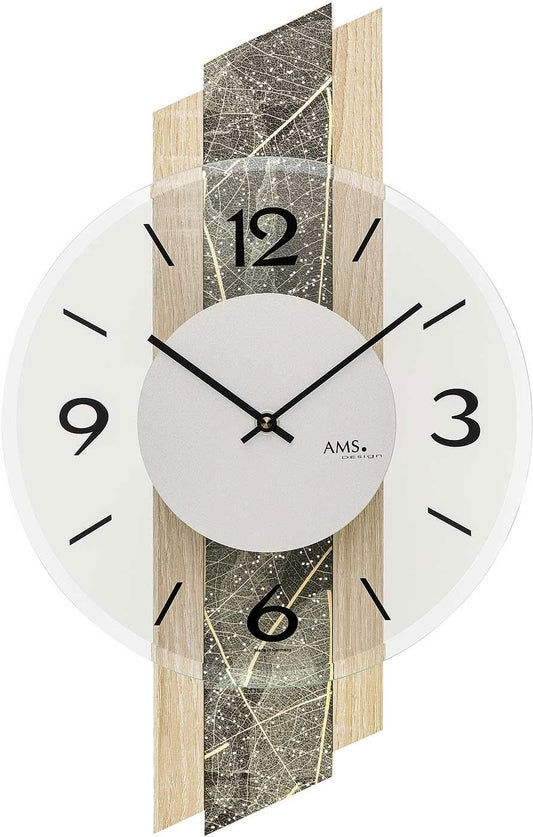 AMS Wall Clock 44x27x6 cm Wood, Glass • Modern Design • Precise Quartz Movement