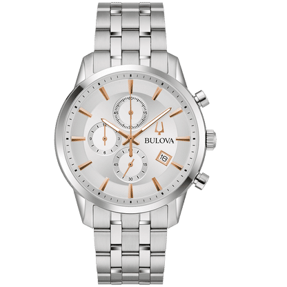 Bulova Sutton 96B411 Herrenuhr Silber • Chronograph • Edelstahlarmband