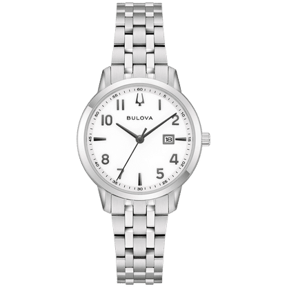 Bulova Classic 96M174 Damenuhr Silber • Arabische Ziffern • Gewölbtes Kristallglas