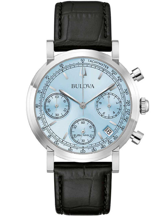 Herren-Chronograph mit blauem Zifferblatt, schwarzem Lederarmband und Chronographen-Funktionen