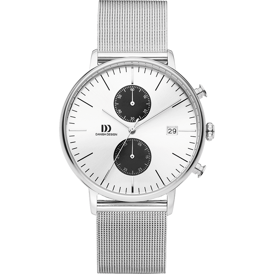 Danish Design Koltur IQ74Q975 Herren Armbanduhr Silber • Chronograph • Milanaise-Armband