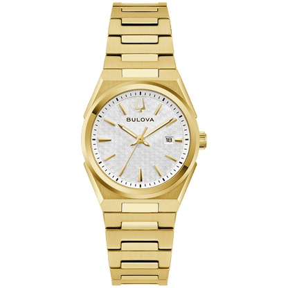 Bulova Classic 97M123 Damenuhr Weiß • Goldplattiertes Edelstahlgehäuse • Datum