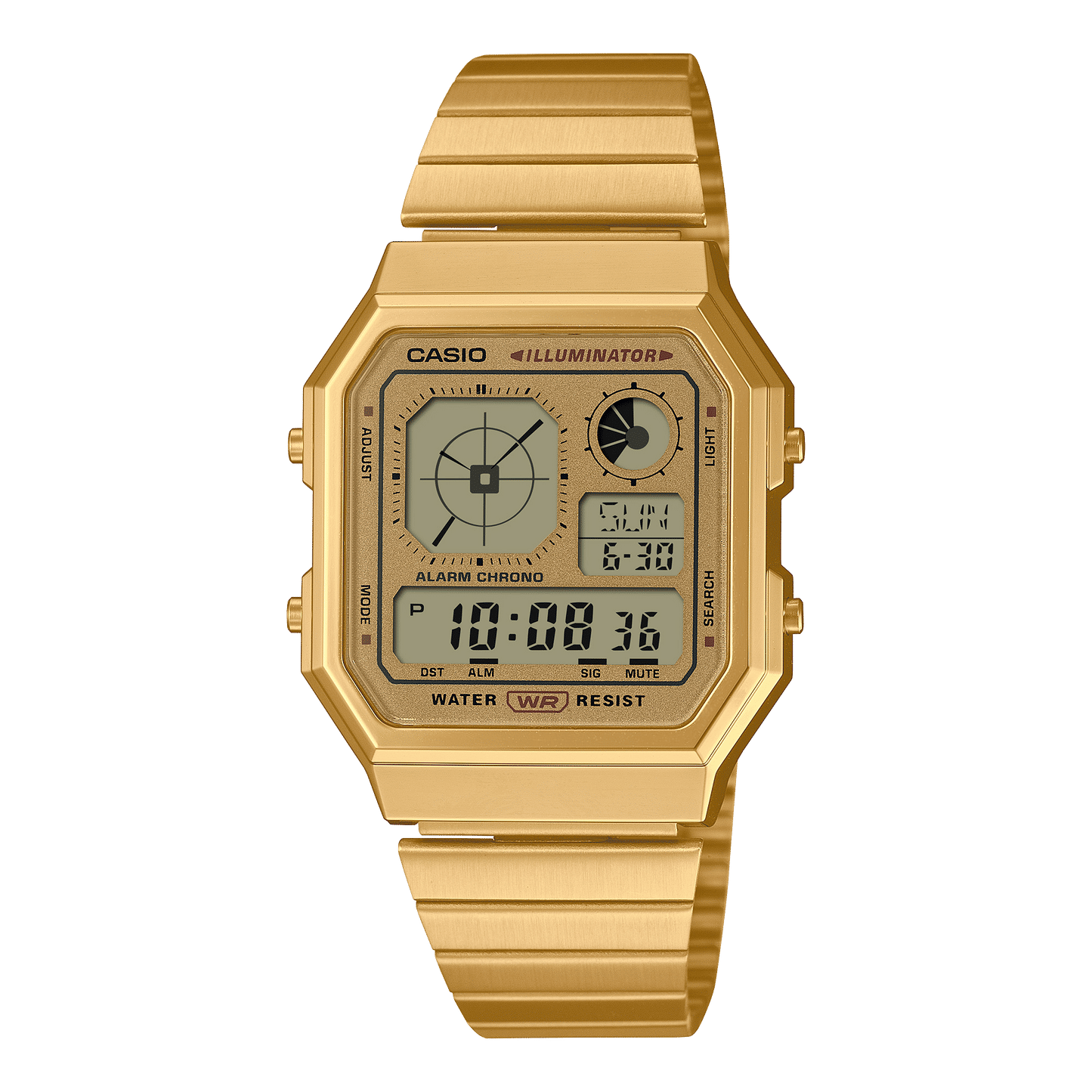 Casio Edgy A130WEG-9AEF Armbanduhr Gold • LCD mit Analoguhranzeige • Retro-futuristisches Design, Bild 2