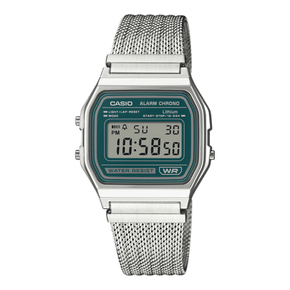Casio Vintage A158WEM-3EF Armbanduhr Grün • Mesh-Armband • Stoppuhr, Bild 2