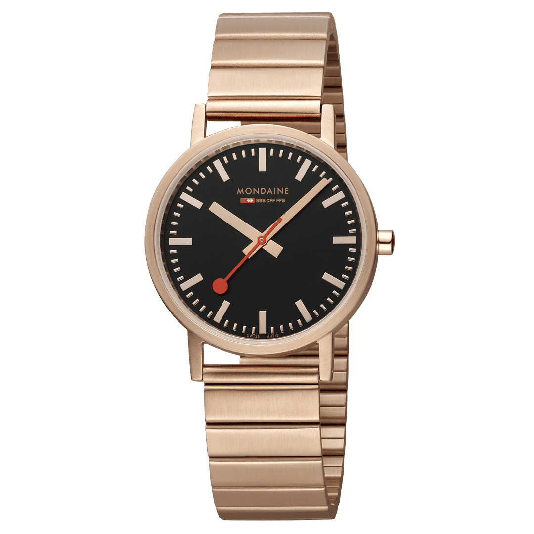 Mondaine Classic A660.30314.16SBR Damenuhr Schwarz/Roségold • Schweizer Quarzwerk • Schnellwechselsystem, Bild 5
