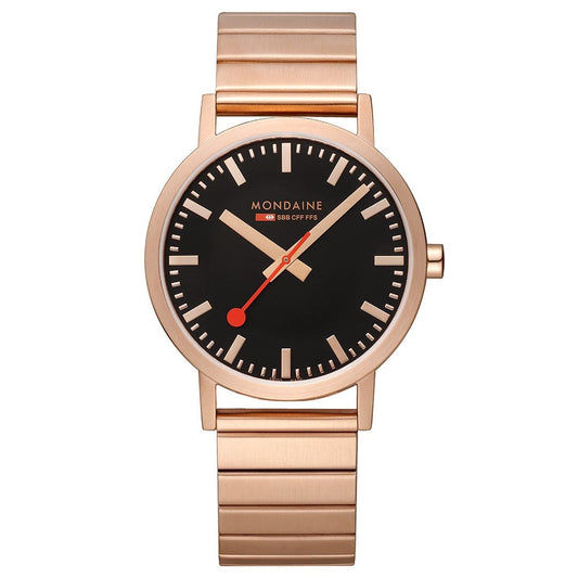 Mondaine Classic A660.30360.16SBR Herrenuhr Schwarz/Roségold • Schnellwechselsystem • Swiss Made
