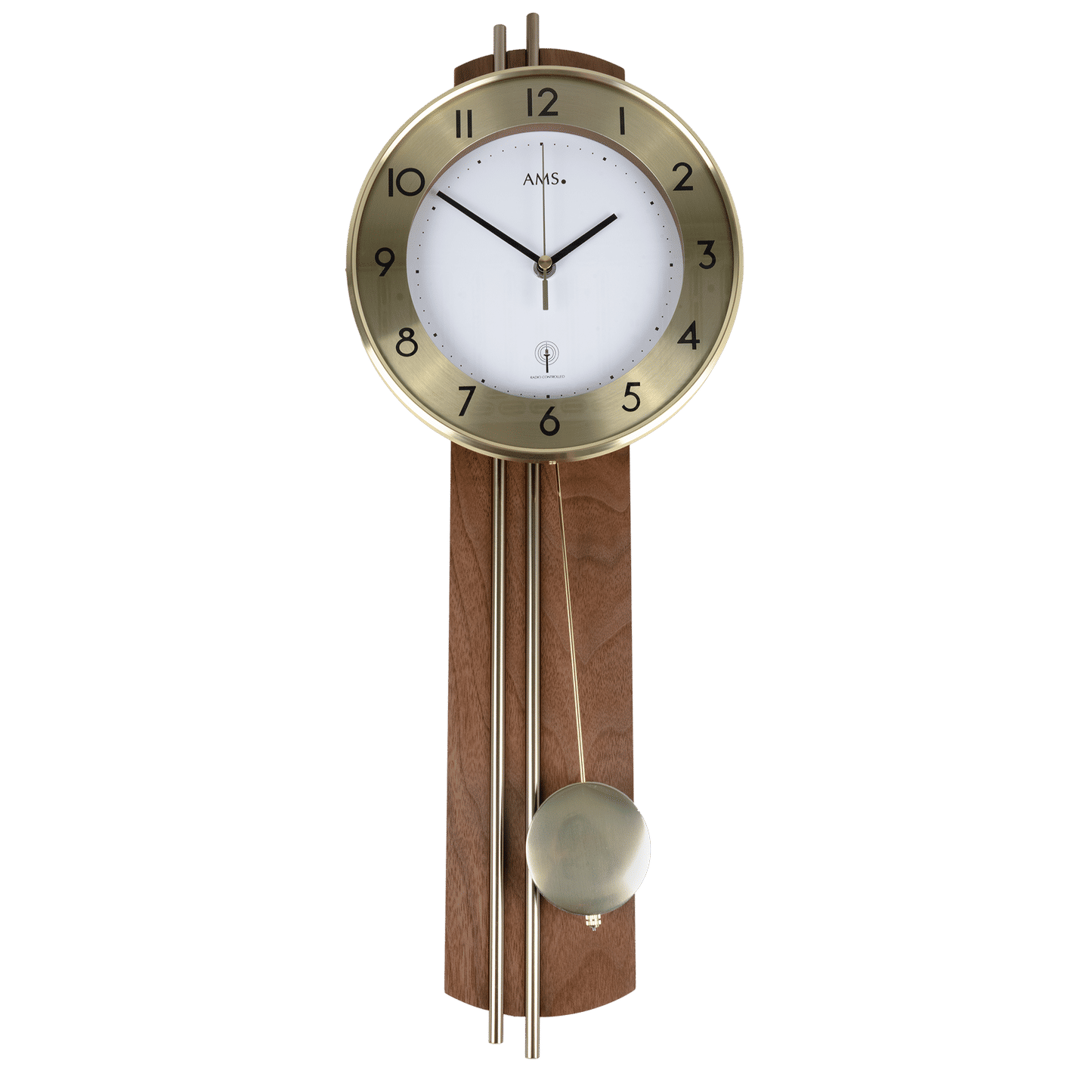 AMS Wall Clock 62x22x8 cm Wood • Radio-Controlled Pendulum Movement • Arabic Numerals