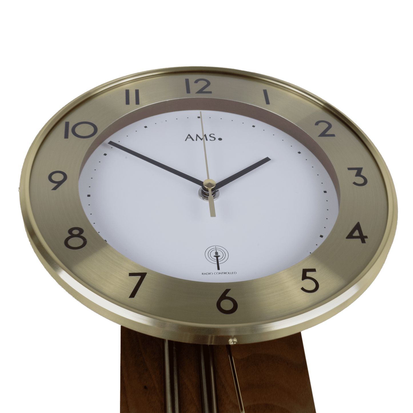 AMS Wall Clock 62x22x8 cm Wood • Radio-Controlled Pendulum Movement • Arabic Numerals