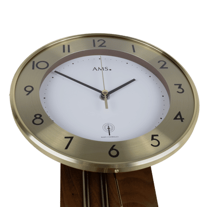 AMS Wall Clock 62x22x8 cm Wood • Radio-Controlled Pendulum Movement • Arabic Numerals