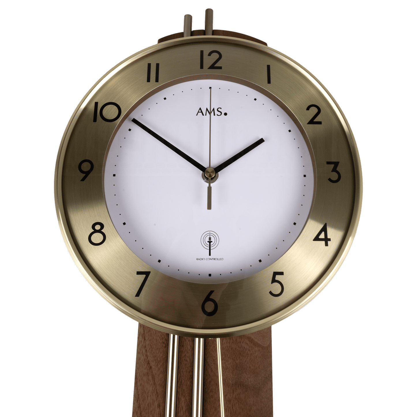 AMS Wall Clock 62x22x8 cm Wood • Radio-Controlled Pendulum Movement • Arabic Numerals