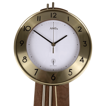 AMS Wall Clock 62x22x8 cm Wood • Radio-Controlled Pendulum Movement • Arabic Numerals