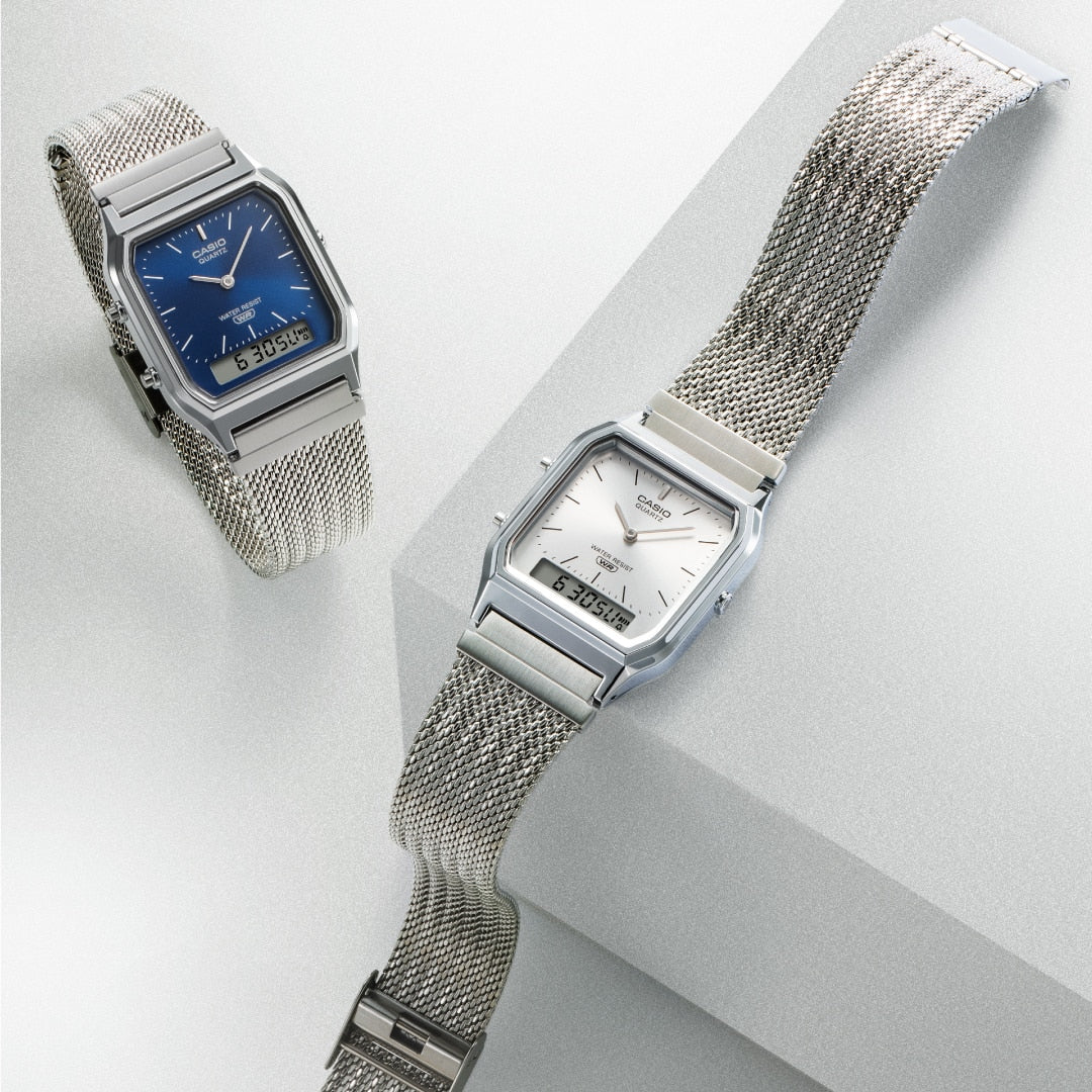 Casio Vintage AQ-230EM-7AEF Armbanduhr Silber • Mesh-Armband • Analog-Digital, Bild 8