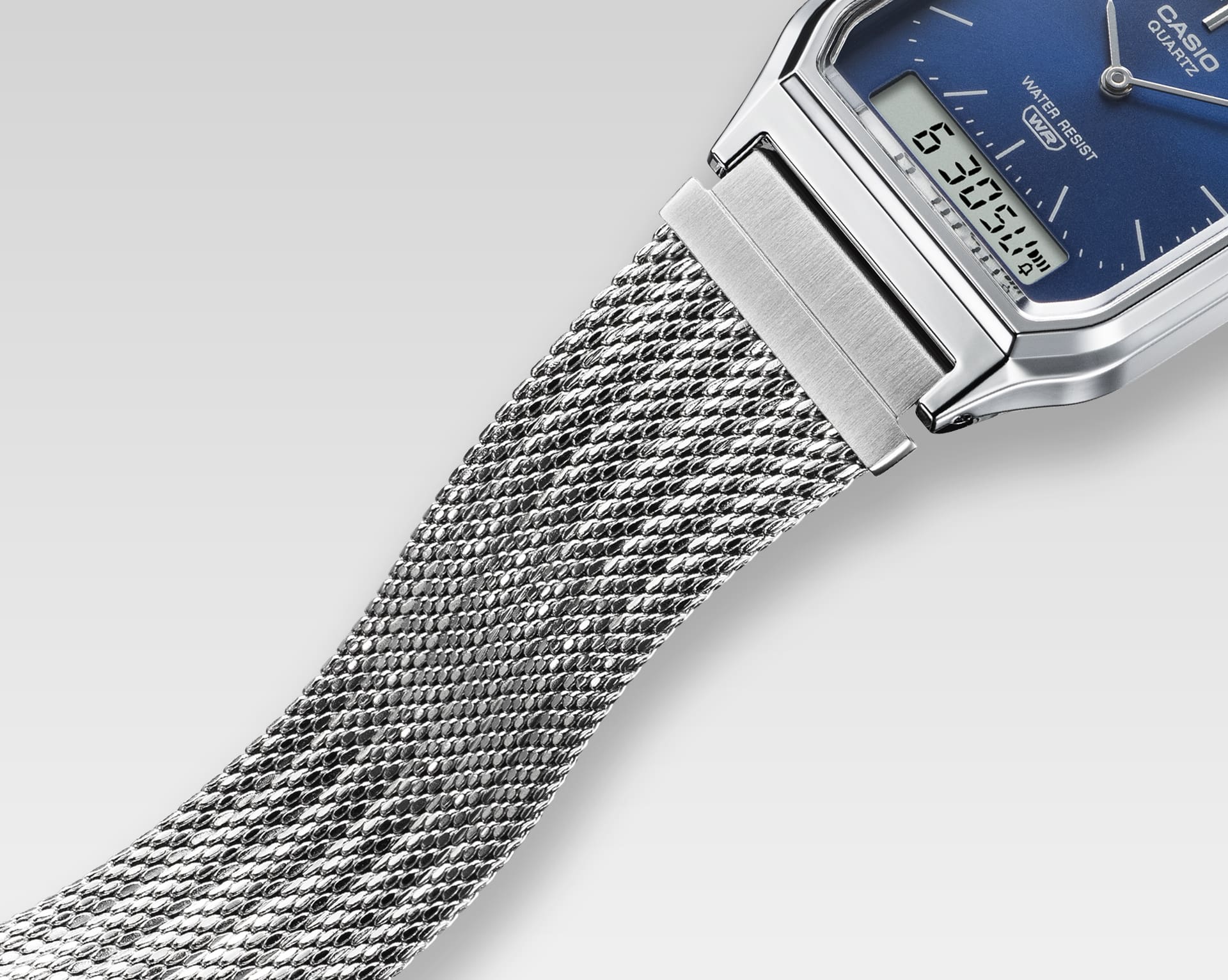 Casio Vintage AQ-230EM-7AEF Armbanduhr Silber • Mesh-Armband • Analog-Digital, Bild 4