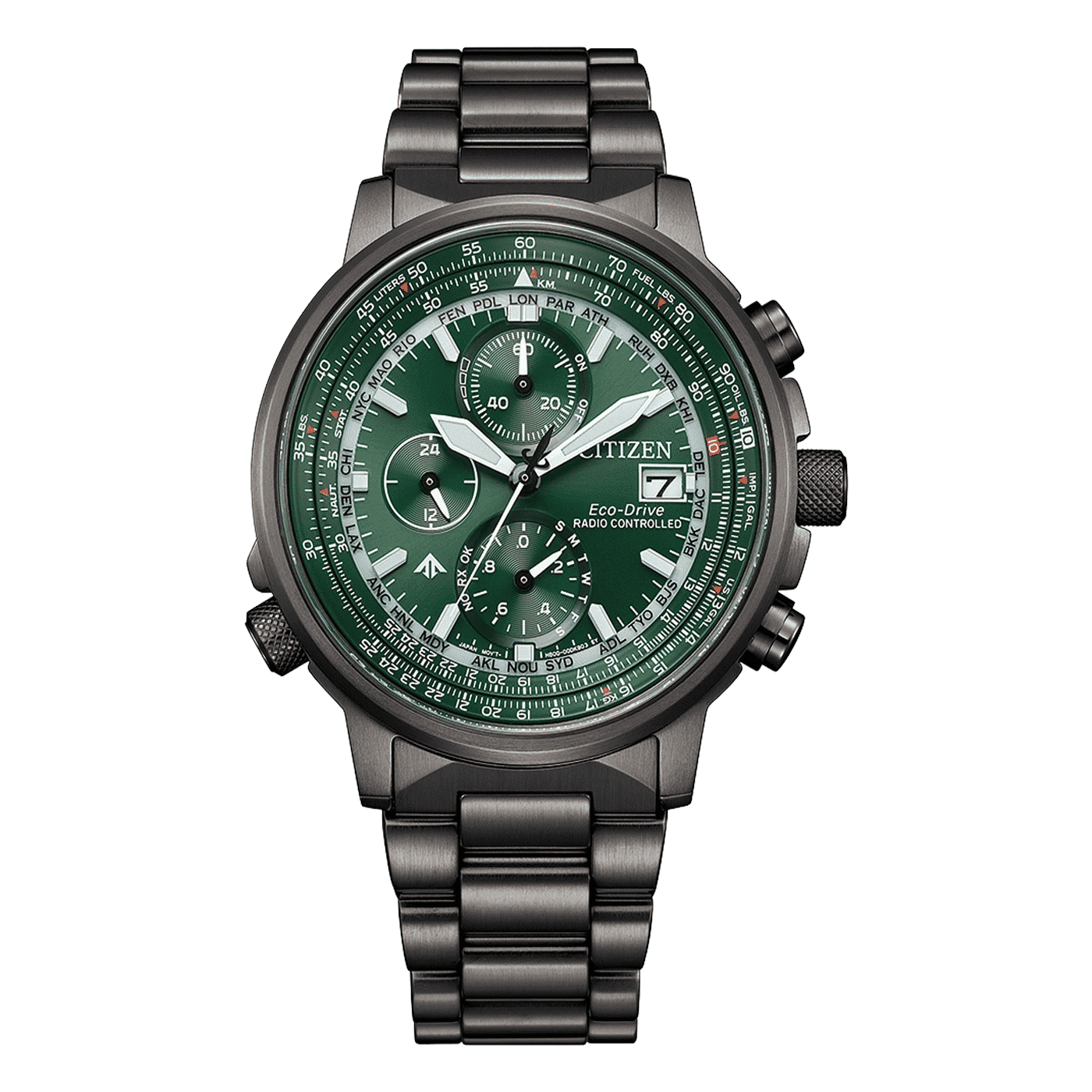 Citizen Promaster Sky AT8304-57W Herrenuhr Schwarz/Grün • Eco-Drive Funk • Saphirglas