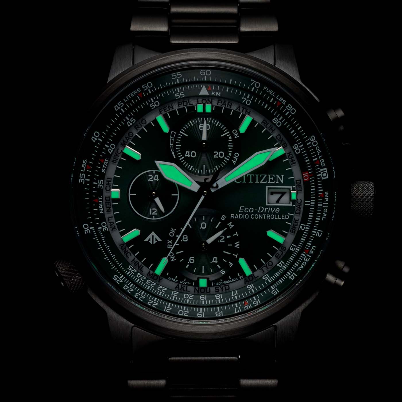 Citizen Promaster Sky AT8304-57W Herrenuhr Schwarz/Grün • Eco-Drive Funk • Saphirglas, Bild 6