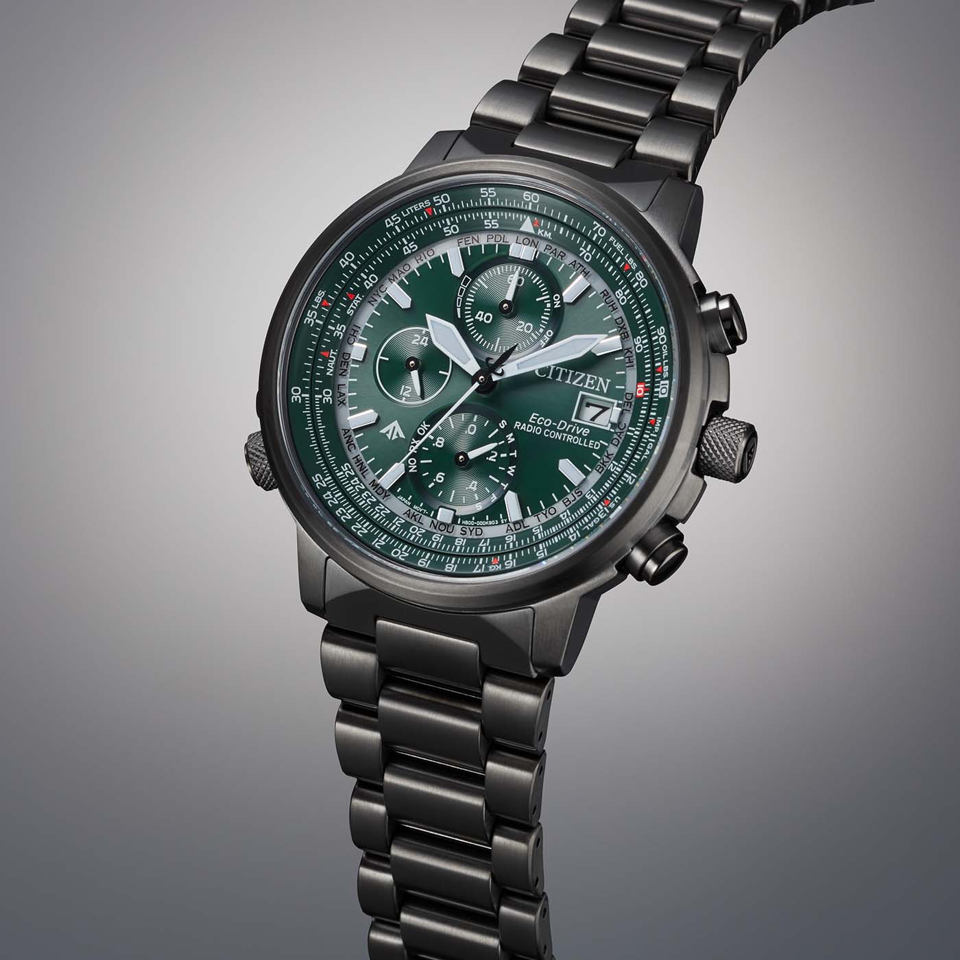 Citizen Promaster Sky AT8304-57W Herrenuhr Schwarz/Grün • Eco-Drive Funk • Saphirglas, Bild 8