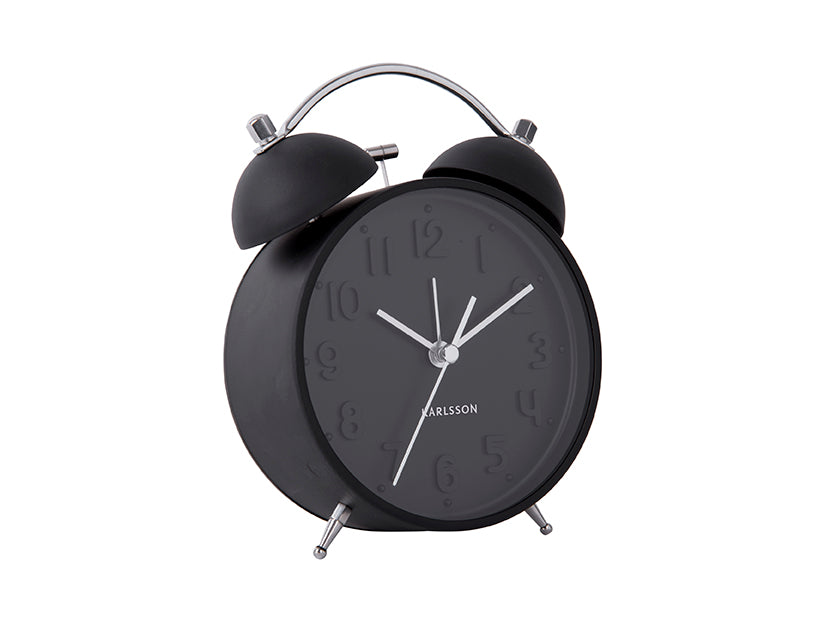 Karlsson Iconic KA5784BK Wecker Schwarz • Geräuschloses Sweep-Uhrwerk • Twin-Bell-Wecker