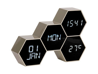 Karlsson Six In The Mix KA5805GD Wecker Antikgold • Netzbetrieb mit USB • Datum, Wochentag & Temperatur