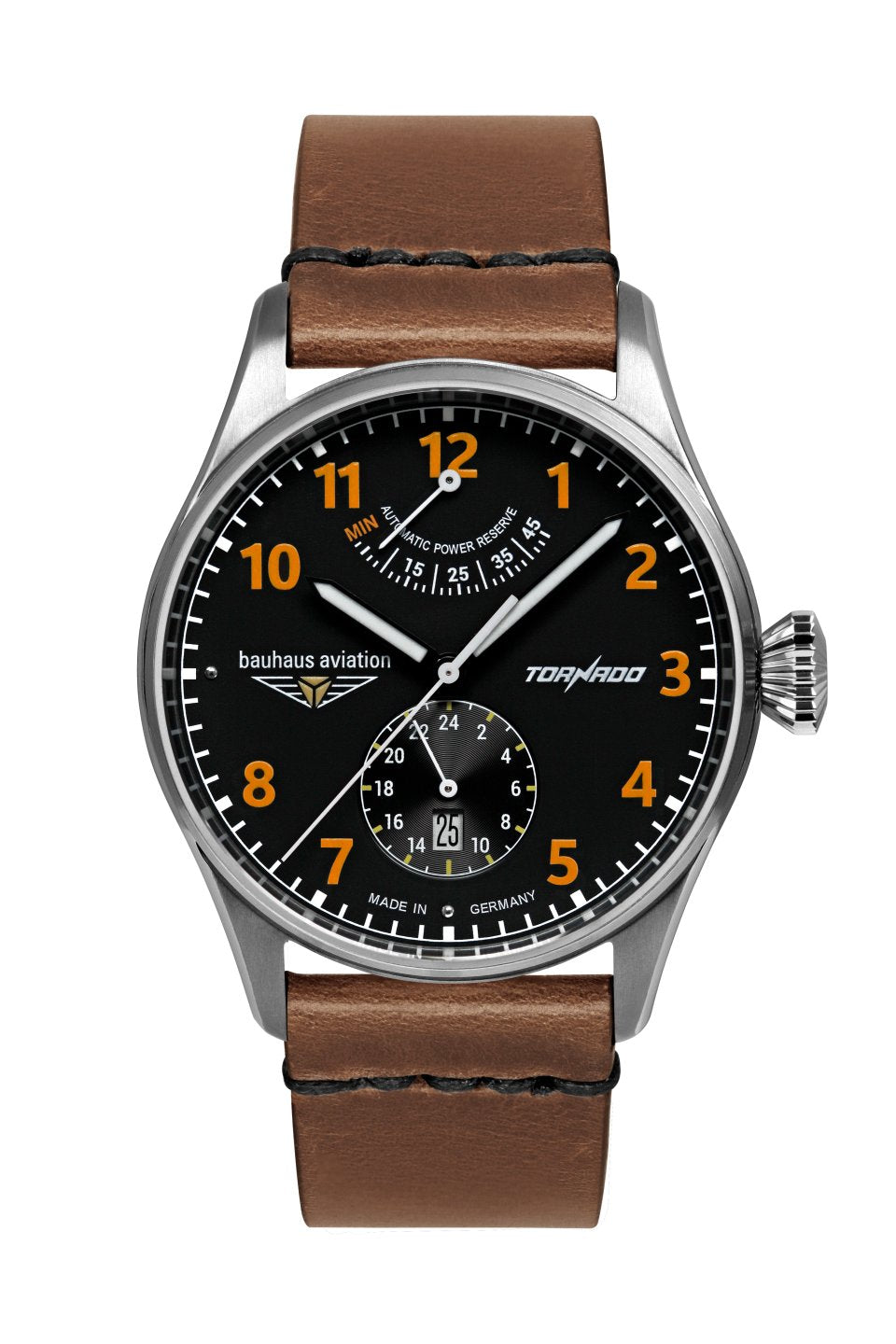 Bauhaus Aviation Tornado 2790-5 Herrenuhr Schwarz-Orange • Citizen-Miyota Automatik • Gangreserveanzeige