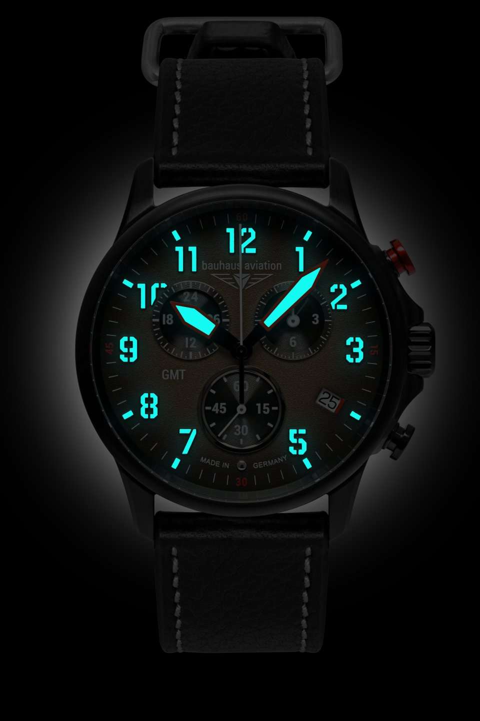 Bauhaus Aviation 2886-1 Herrenuhr Schwarz/Braun • GMT-Chronograph • Schweizer Quarzwerk ETA, Bild 2