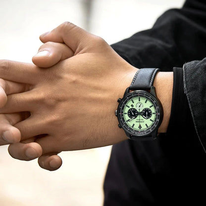 Citizen CA4505-21X Men's Watch • Eco-Drive Solar Powered • Green Dial & Leather Strap