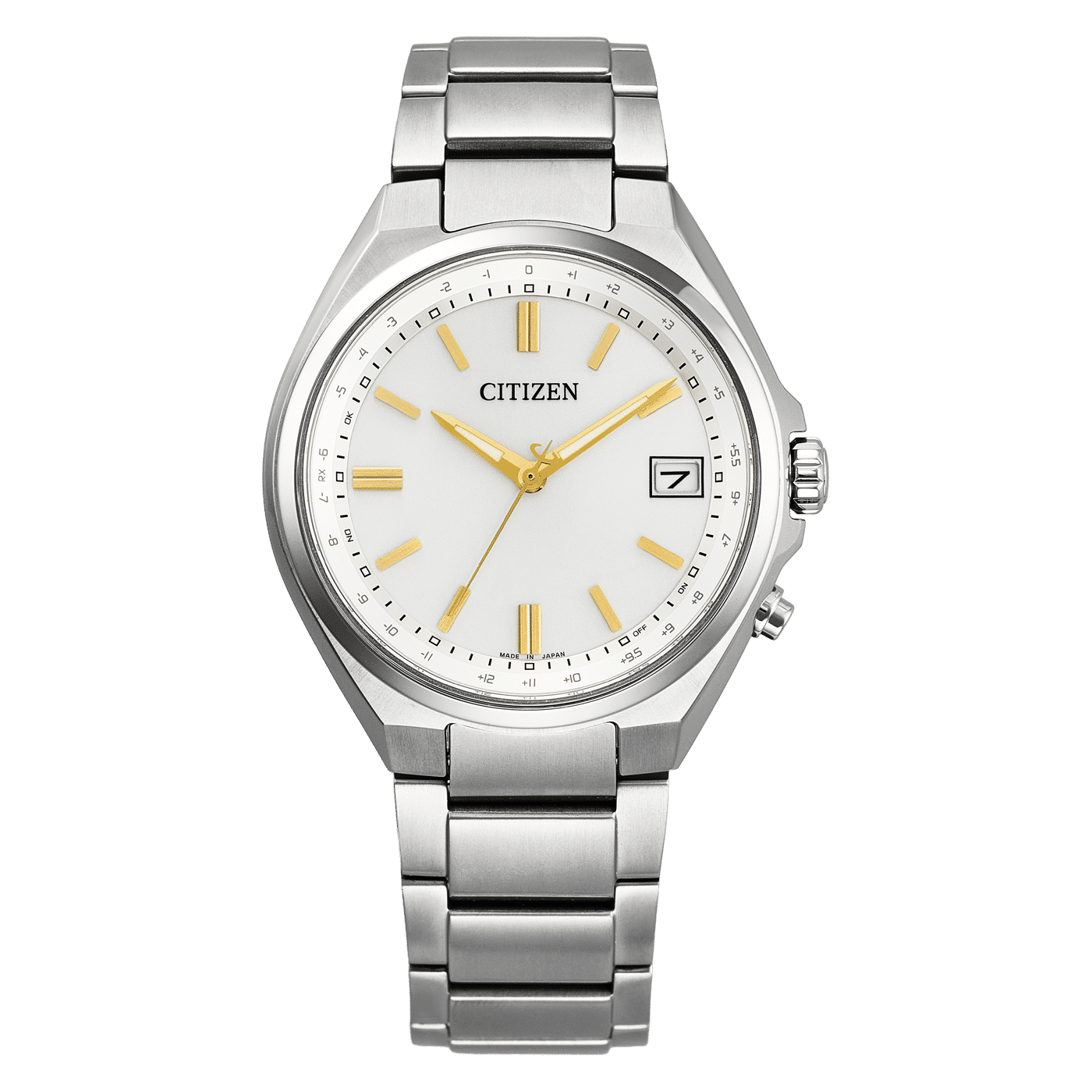 Citizen Super Titanium Armbanduhr mit weißem Zifferblatt und silbernem Edelstahlband