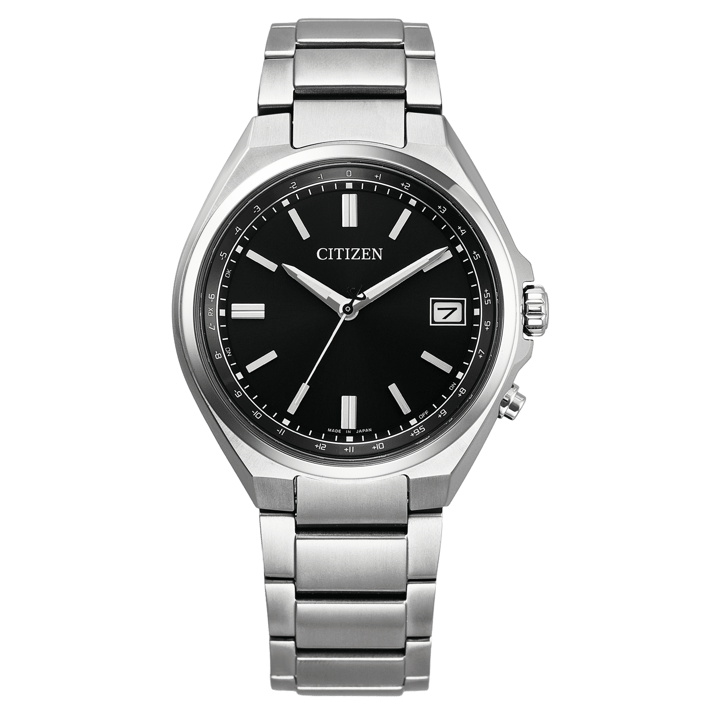 Citizen Super Titanium Armbanduhr mit schwarzem Zifferblatt und silbernem Edelstahlarmband