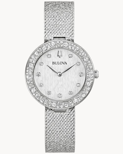 Bulova Crystal 96L329 Damenuhr Silber • Saphirglas • 92 Kristalle von Hand gesetzt
