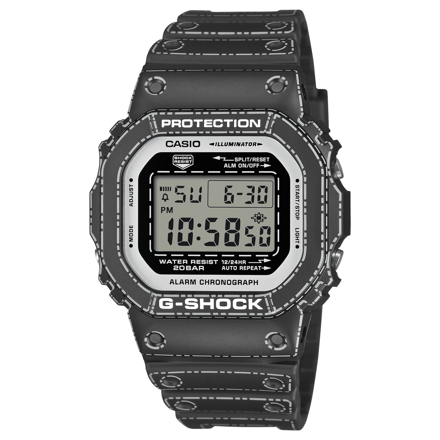 Schwarze Casio G-Shock Digitaluhr mit großem Display und geriffelter Schutzlünette