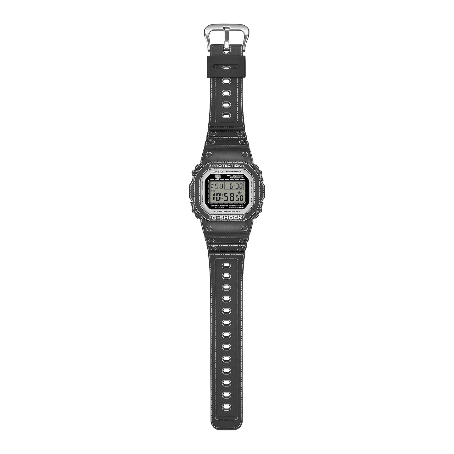 Casio G-Shock Herrenuhr mit schwarzem Silikonband, seitliche Ansicht