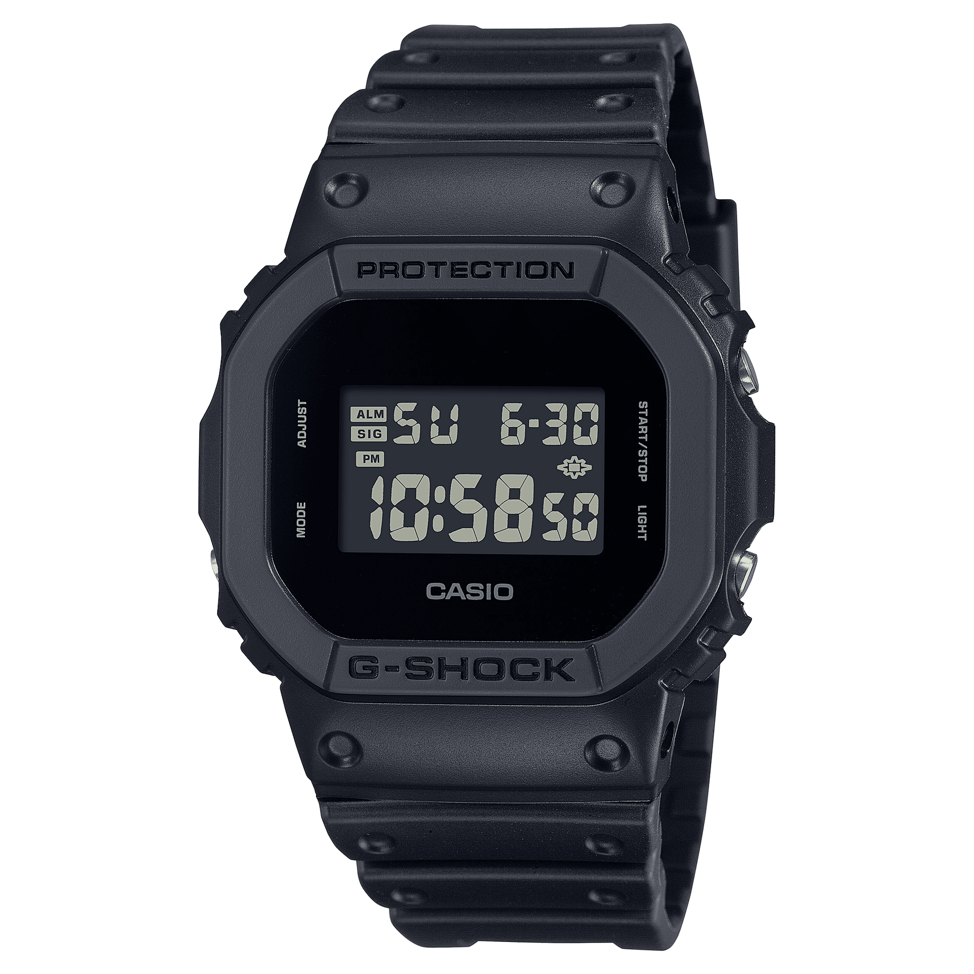 Casio G-Shock Herrenarmbanduhr schwarz, Digitalanzeige mit Datum/Alarm-Symbolen