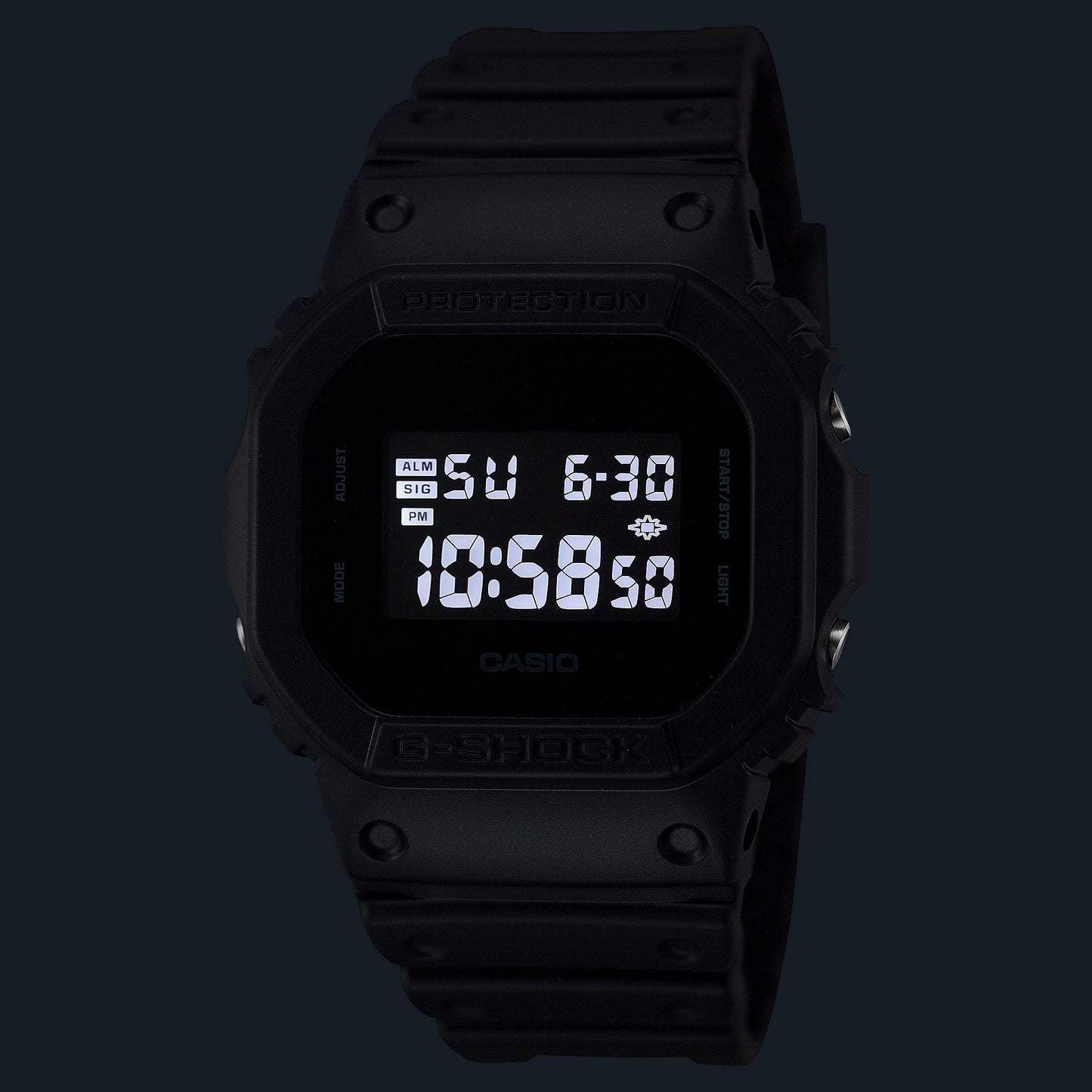 Casio G-Shock Herrenarmbanduhr schwarz, Digitaldisplay mit 16:58 und 6:30