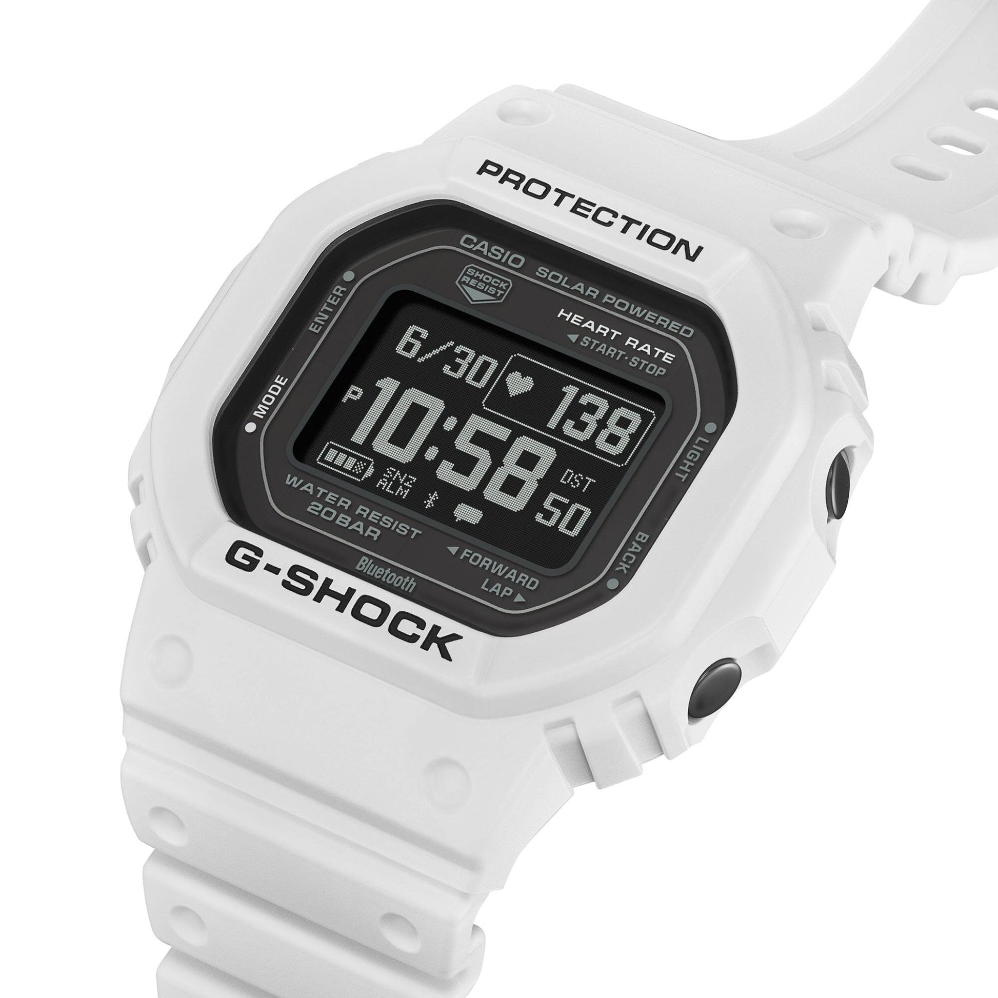 Casio G-SHOCK Herrenuhr mit Digitalanzeige, weißem Gehäuse und Armband