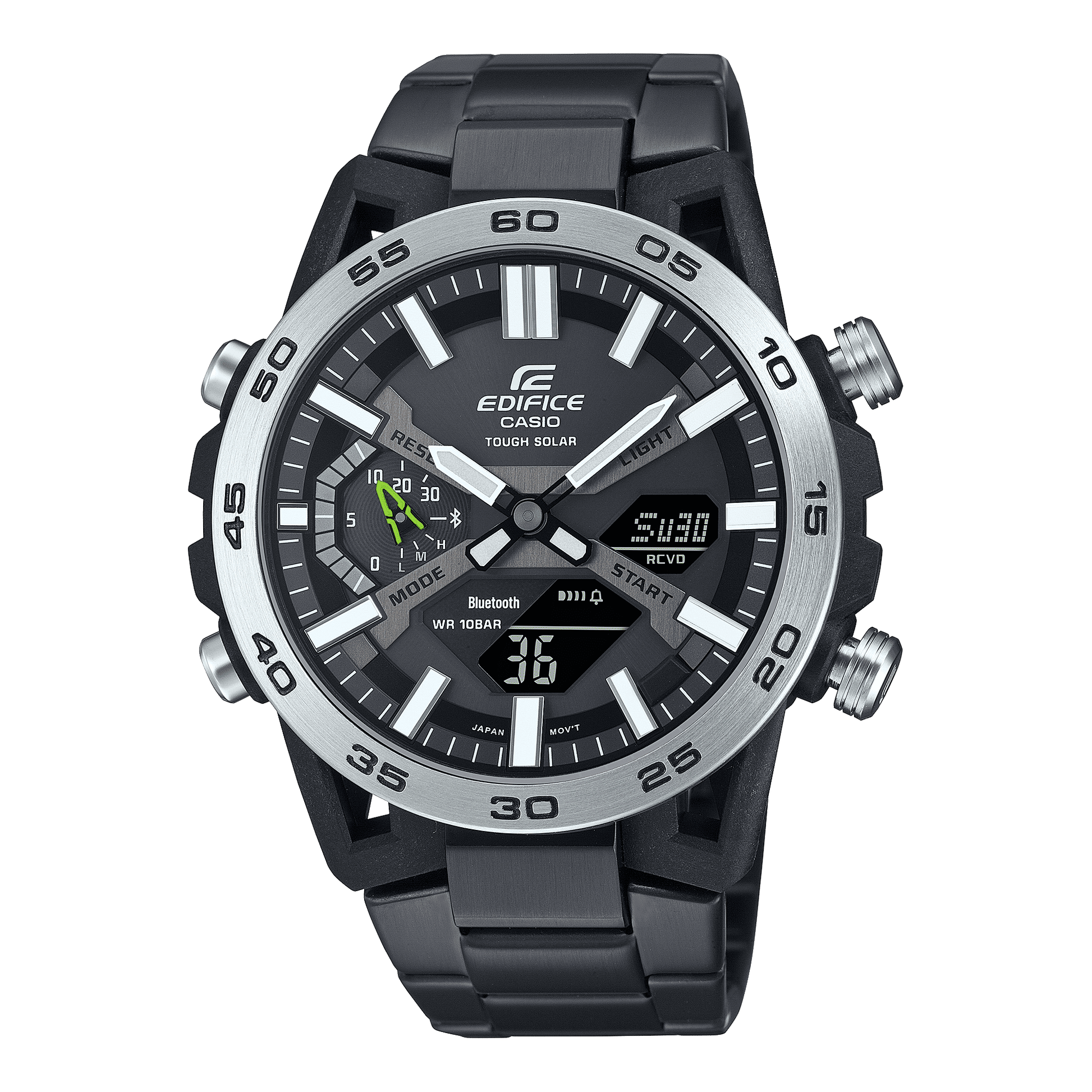 Schwarze Edifice Herrenarmbanduhr mit Tough Solar, Bluetooth-Display und Kautschukband