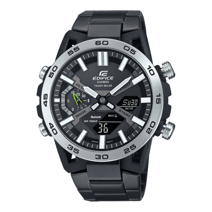 Schwarze Edifice Herrenarmbanduhr mit Tough Solar, Bluetooth-Display und Kautschukband