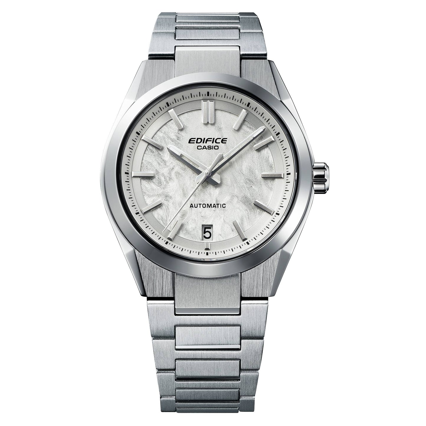 Silberne Herrenarmbanduhr mit Edelstahlband und silbernem Strukturzifferblatt, Automatik