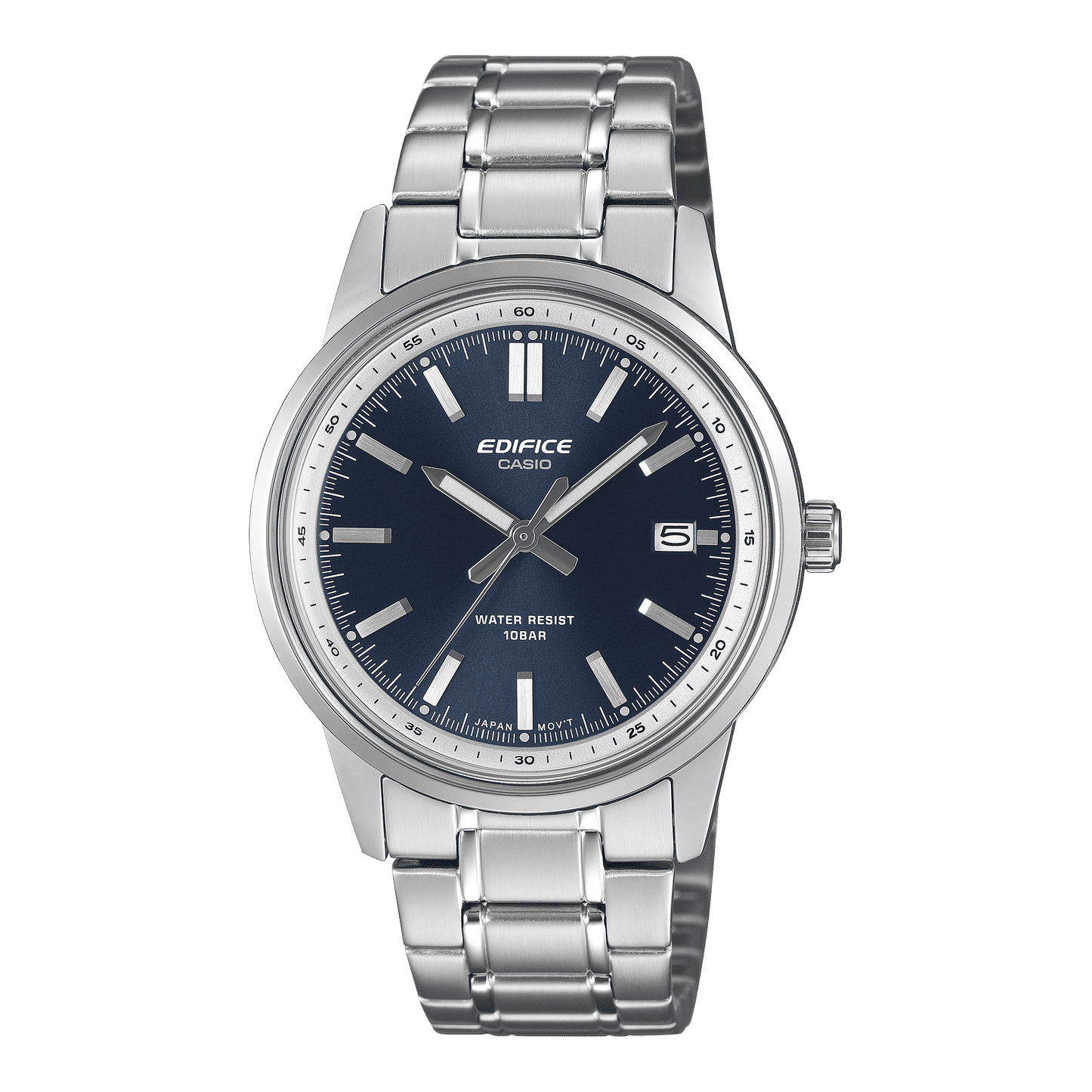 Edifice Herrenarmbanduhr mit blauem Zifferblatt und Datumsanzeige bei 3 Uhr