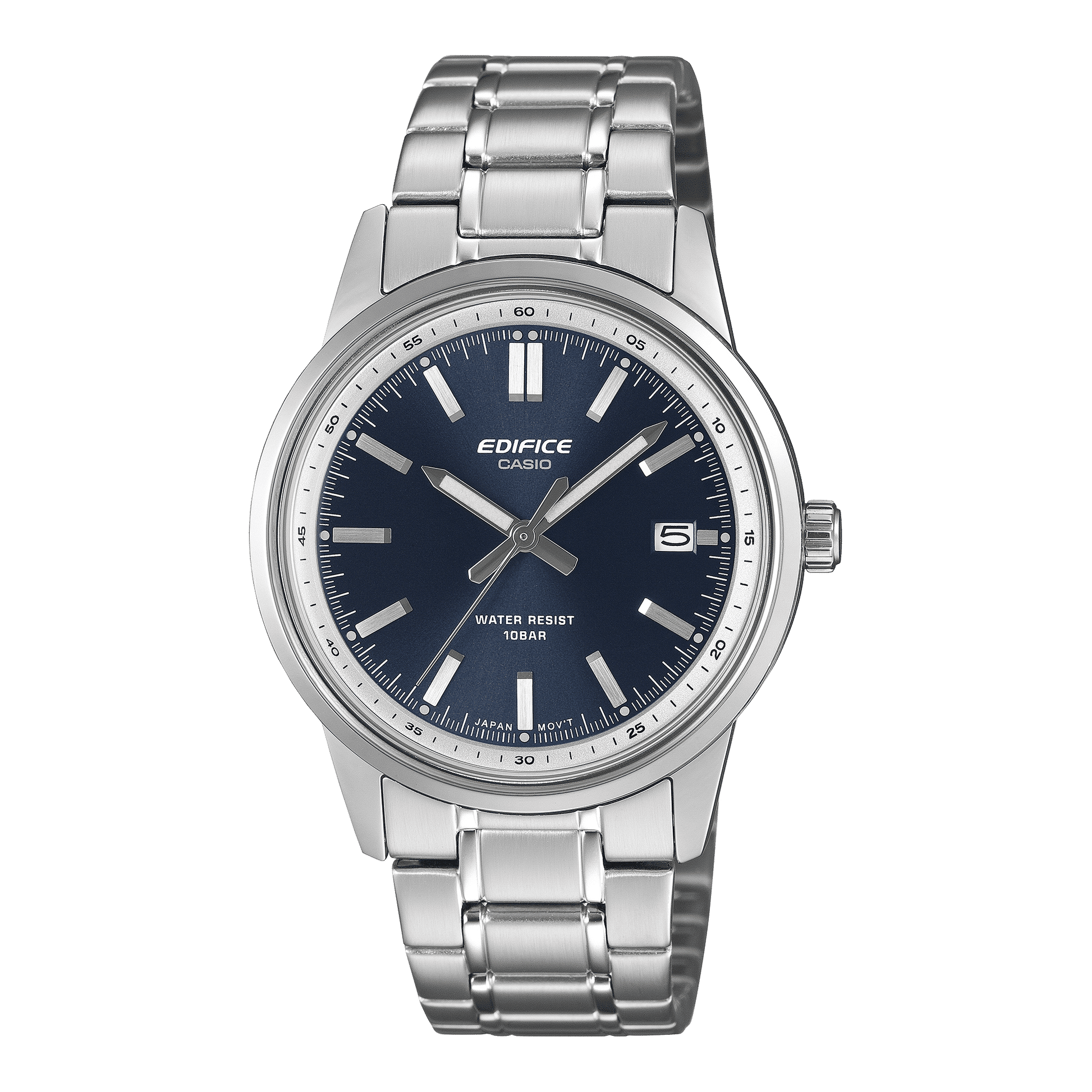 Edifice Herrenarmbanduhr mit blauem Zifferblatt und Datumsanzeige bei 3 Uhr