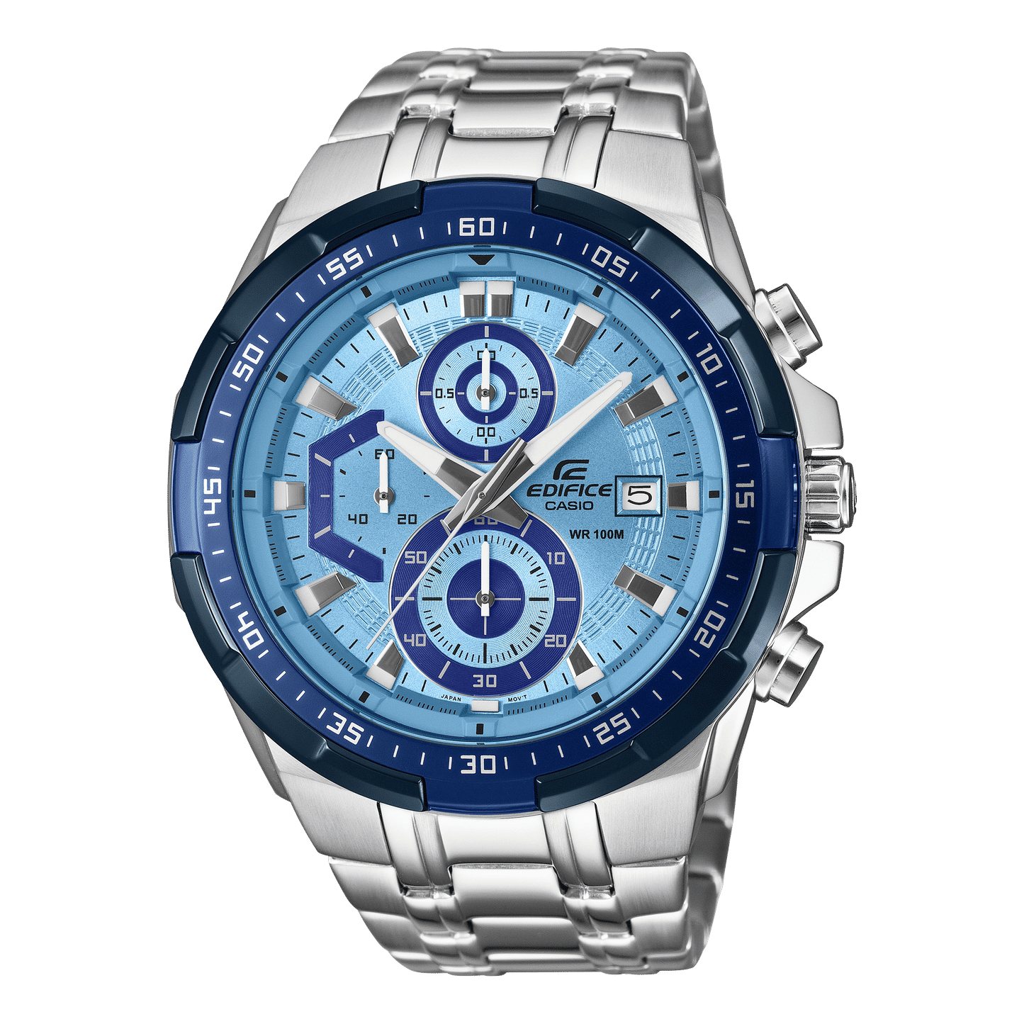 Casio Edifice Herren-Chronograph Uhr, blaues Ziffernblatt, Edelstahlarmband und Datumsanzeige
