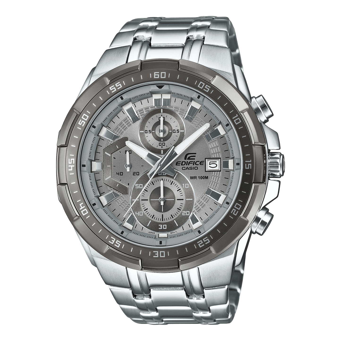 Herren-Chronograph Casio Edifice Uhr mit silbernem Edelstahlarmband und grauem Zifferblatt