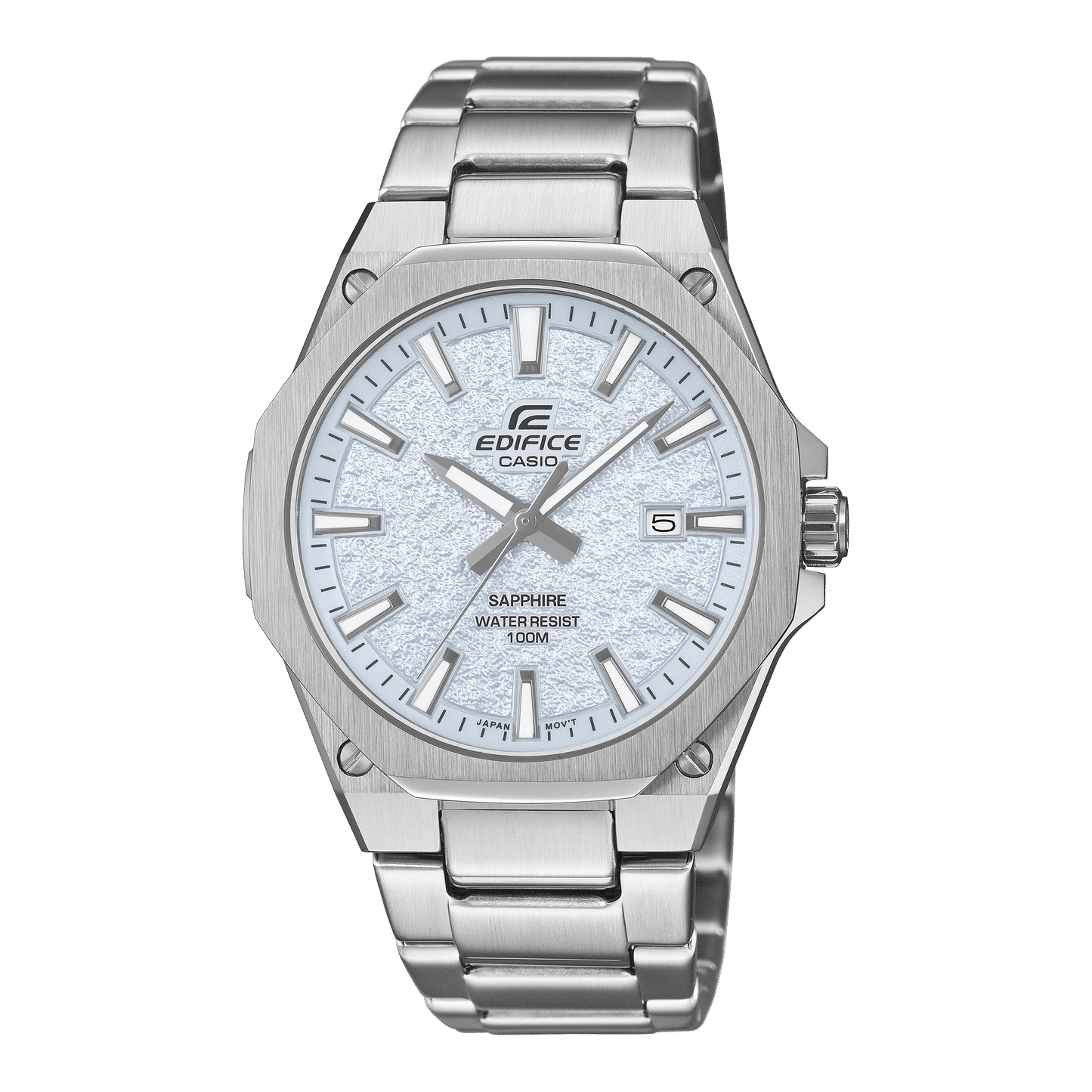 Analoge Herrenarmbanduhr Casio Edifice mit silbernem Edelstahlgehäuse, Saphirglas, Datum