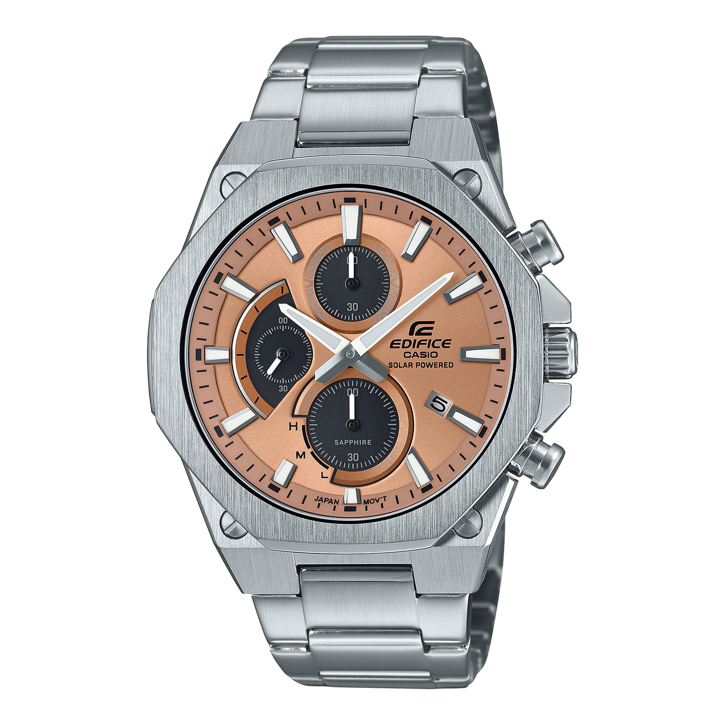 Casio Edifice Herrenchronograf mit Edelstahlarmband, roséfarbenem Zifferblatt und Saphirglas
