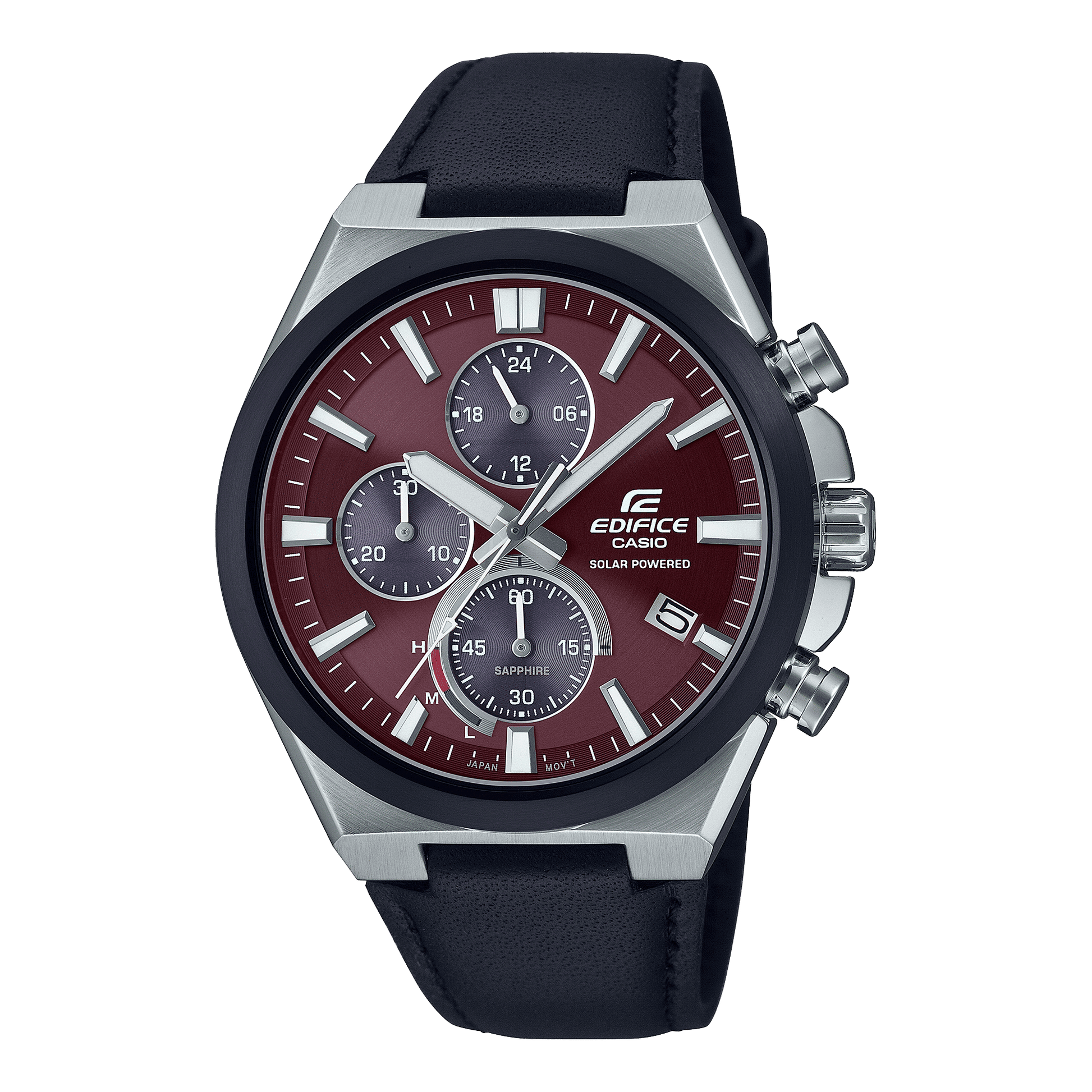 Casio Edifice Herrenuhr: Chronograph-Subdials, breites Metallgehäuse, dunkelblaues Lederarmband