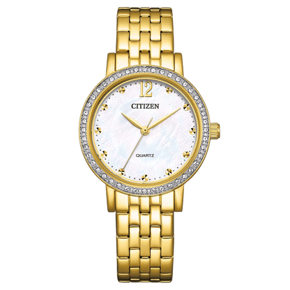 Citizen Elegance EL3102-50D Damenuhr Weiß • Perlmutt-Zifferblatt • Vergoldetes Edelstahlarmband