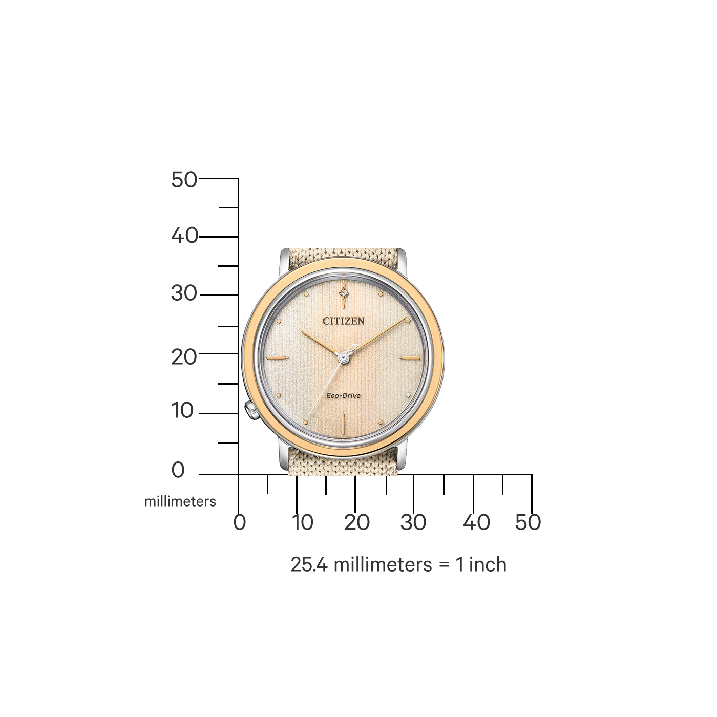 Citizen Ambiluna EM1006-40A Damen Armbanduhr Beige • Eco-Drive Saphirglas • Bicolor Roségold, Bild 2