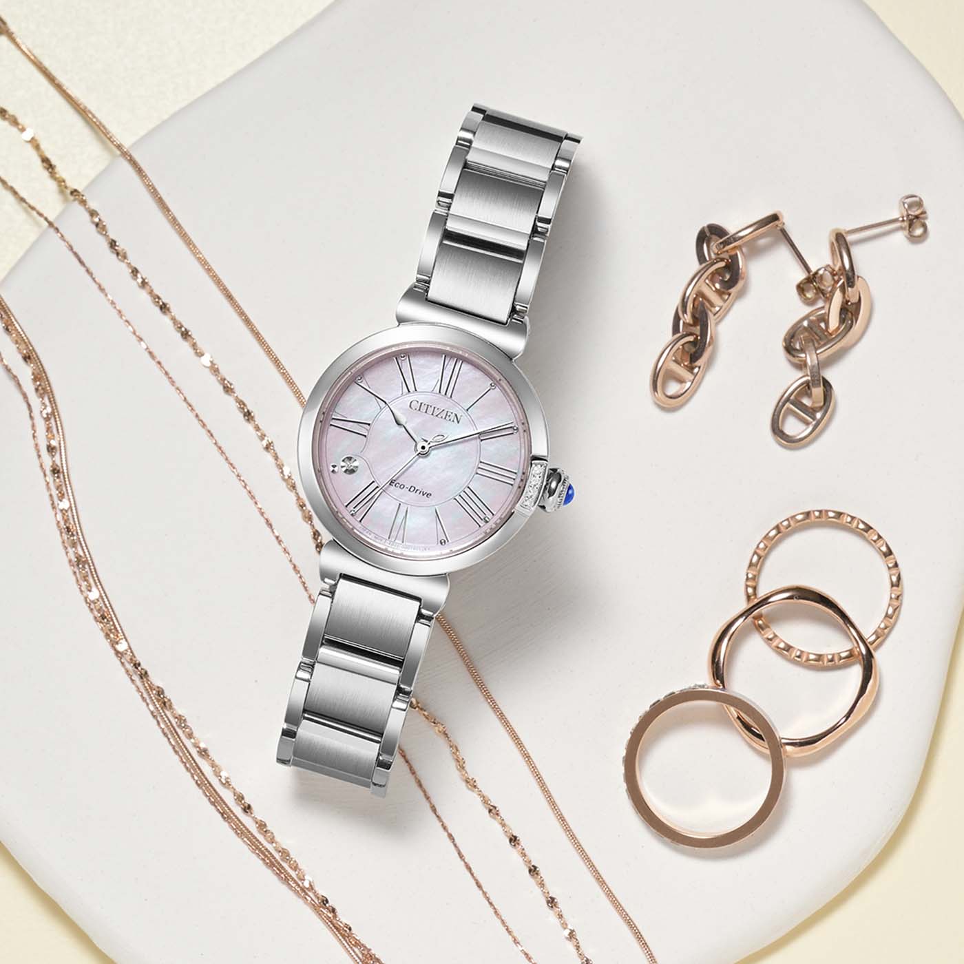 Citizen EM1060-87Y Damenuhr Eco-Drive • Saphirglas • Perlmutt-Zifferblatt, Bild 5