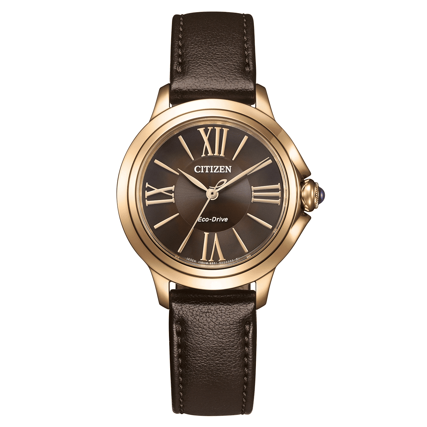 Citizen Ceci EM1163-09X Damenuhr Roségold • Eco-Drive Saphirglas • Apfelarmband Braun